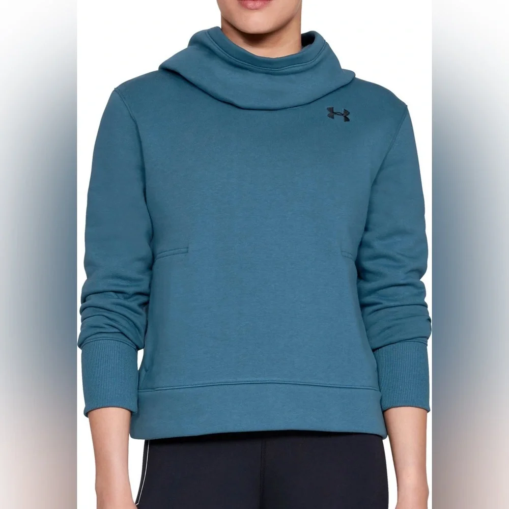 Under Armour UA Cotton Fleece Logo Hoodie Static Blue Women’s Size Medium - Picture 4 of 4